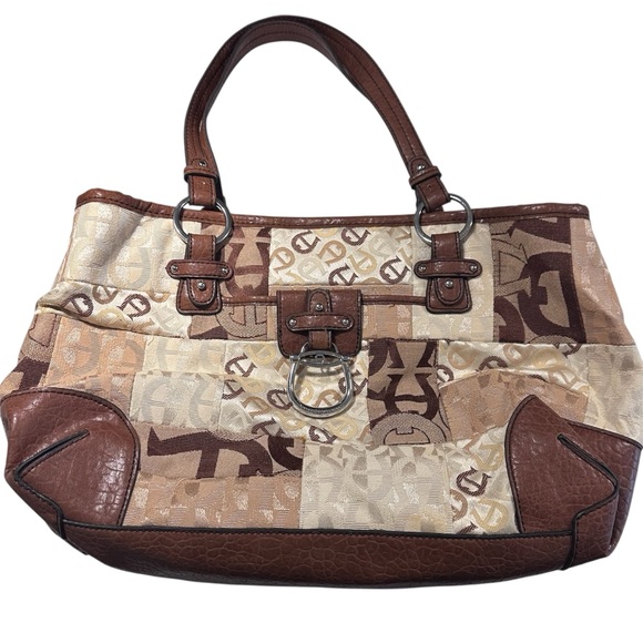 Etienne Aigner Patchwork Brown and Cream Shoulder Bag - Picture 1 of 8